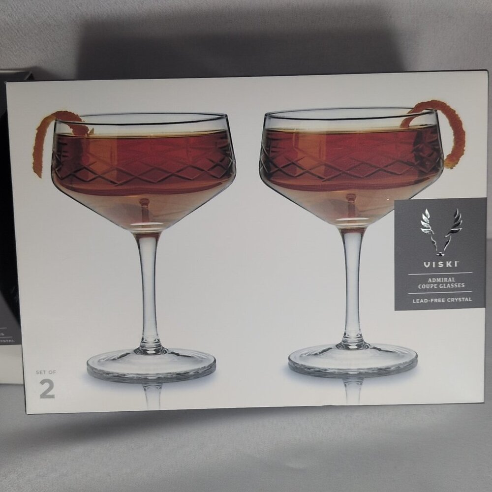 Viski Admiral Coupe Glasses NEW 2 Set 10670 Lead Free Crystal Drinkware Clear